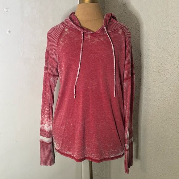 Others Follow Red Burnout Waffle Knit High Low Long Sleeve Hoodie Size M  Skater - Picture 1 of 13